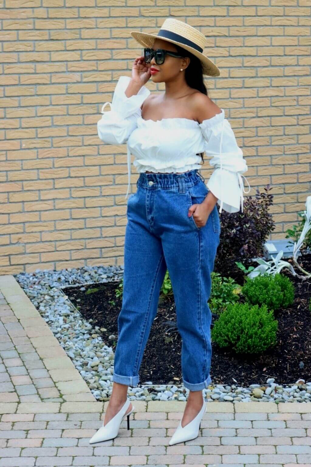 High Waist Shape Paperbag Jeans Medium Wash
