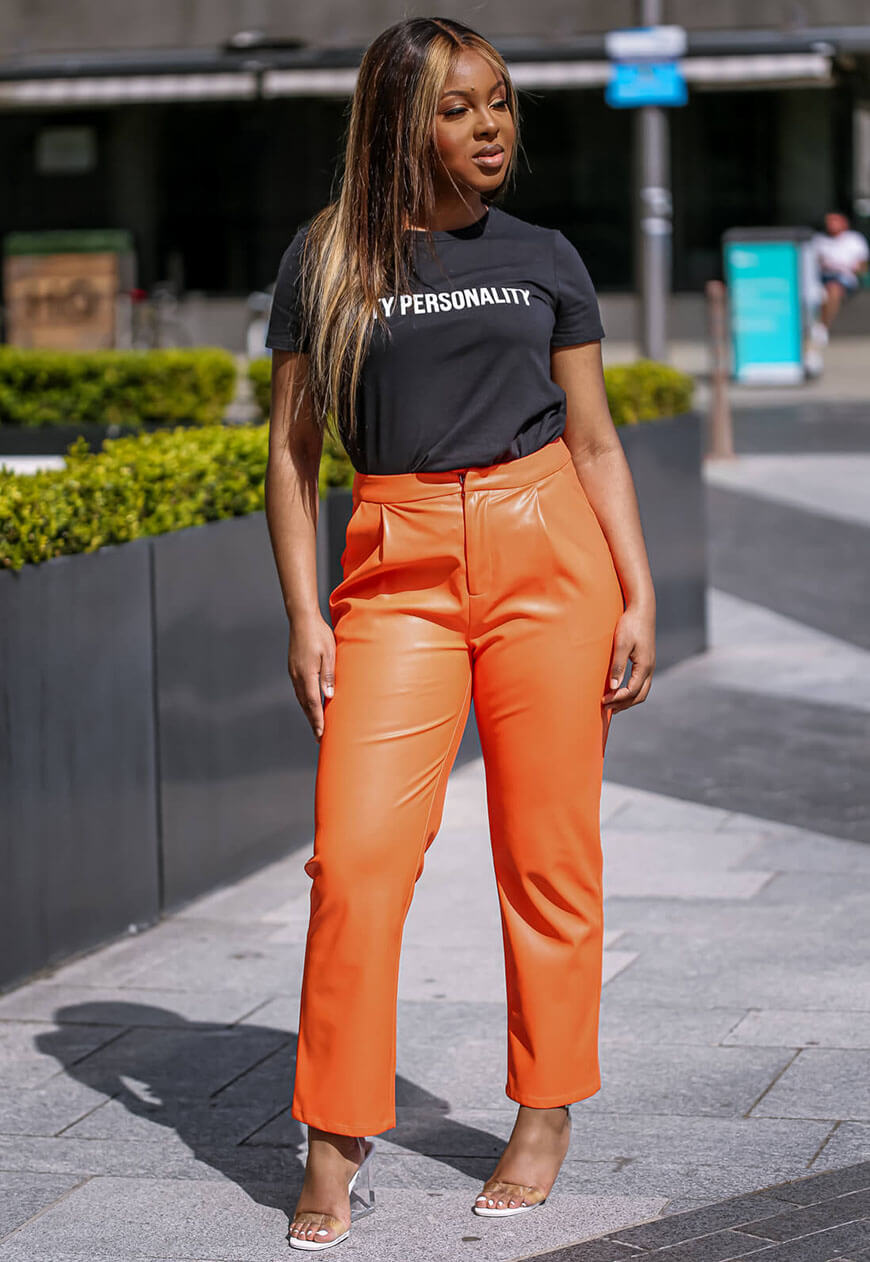 Orange hotsell leather pants